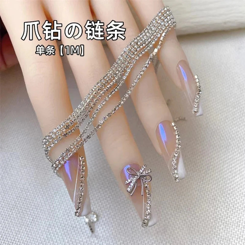 100/50cm Luxury Crystal Chain Nail Charms - 1.5/2mm Clear & AB Diamond Nail Art Decoration