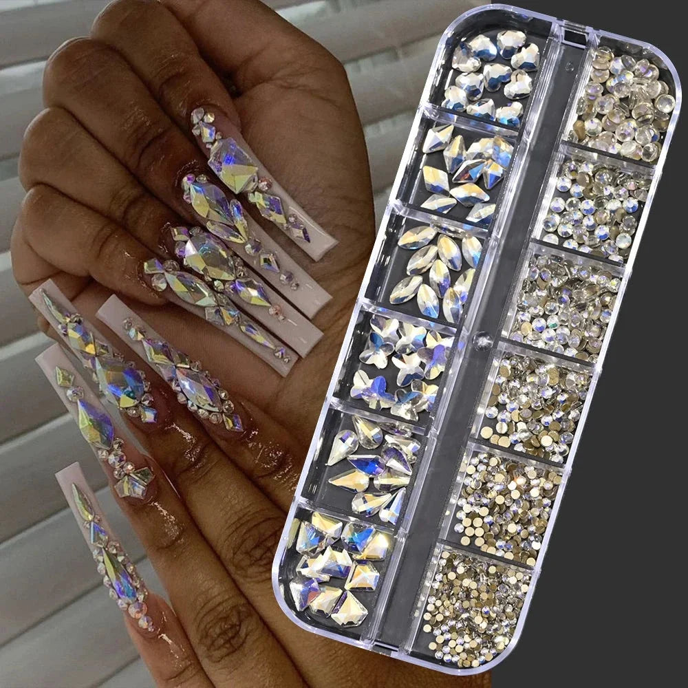 100/50cm Luxury Crystal Chain Nail Charms - 1.5/2mm Clear & AB Diamond Nail Art Decoration