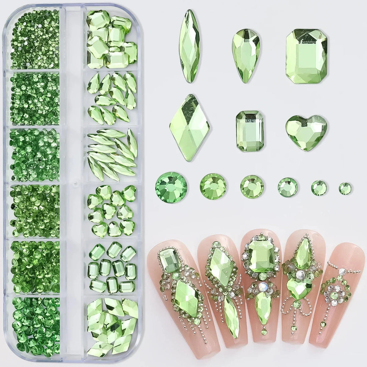 180pcs AB Flatback Glass Nail Rhinestones - Multi-Shape Gems for DIY Nail Art