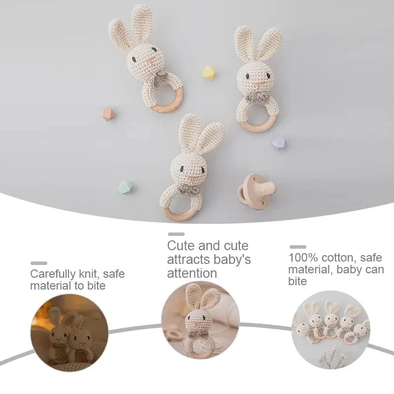 Baby Crochet Rattle Wooden Teether Toy BPA Free