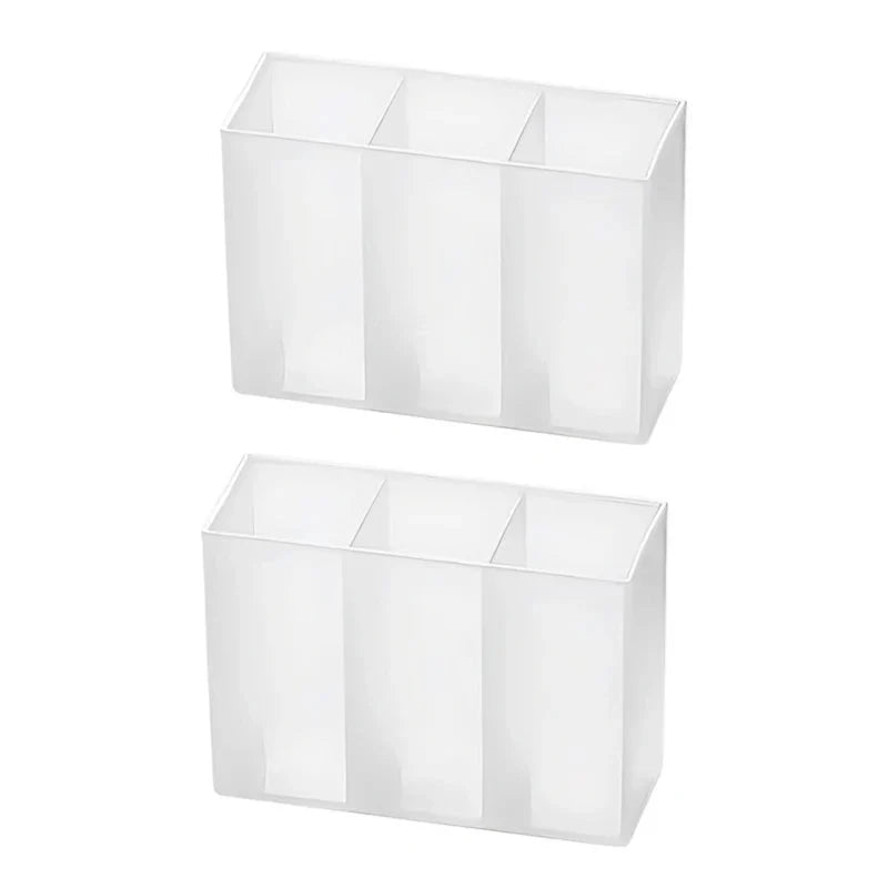 Mini Storage Box 3-Grid Plastic Makeup Brush Lipstick Storage Multi-Functional Desk Organizer for Home Kitchen Bathroom