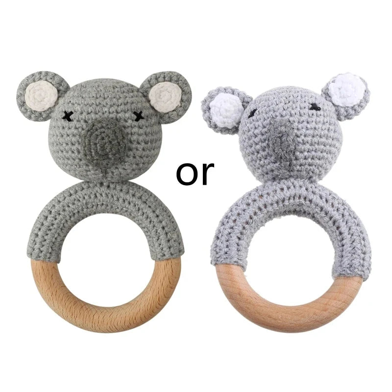 BPA Free Baby Wooden Teether Crochet Rattle Toy for Newborns