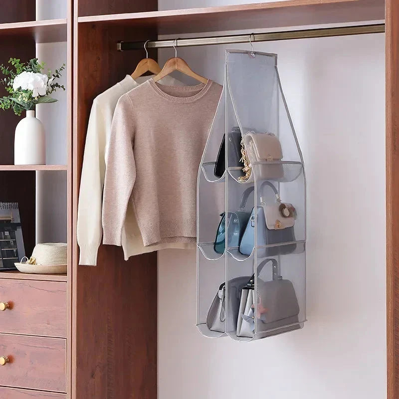 Hanging Closet Organizer Bag - Eco-Friendly 3D Transparent Storage for Tote Bags & Purses