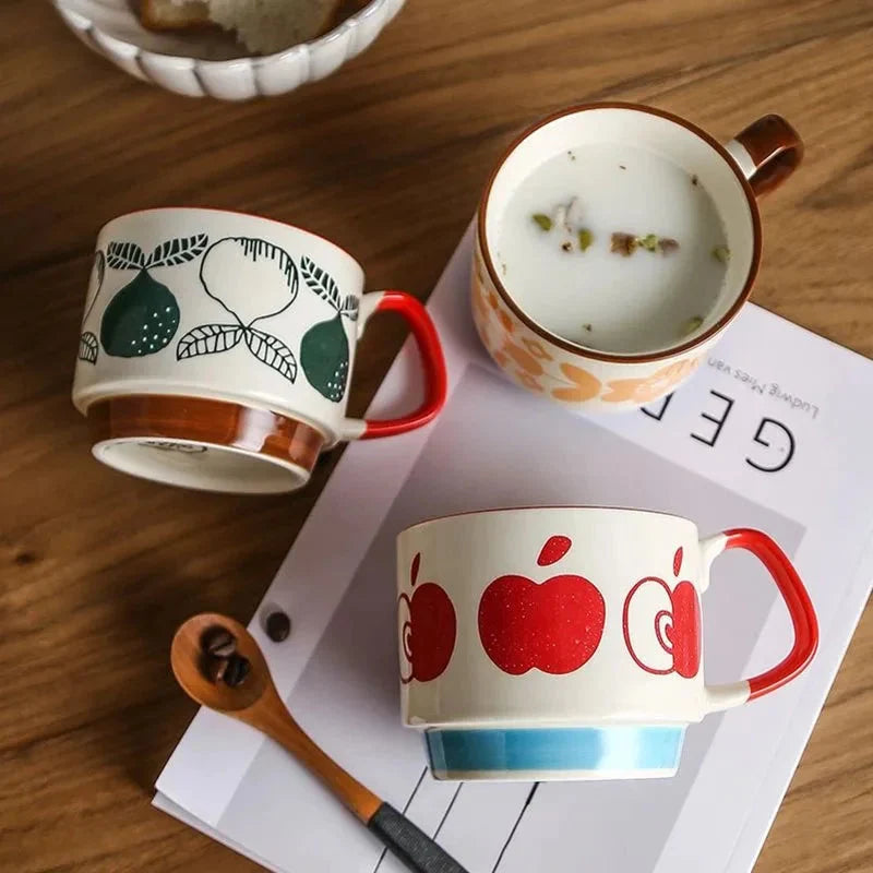 Japanese Flower Coffee Mug Set – Retro Ceramic Cup