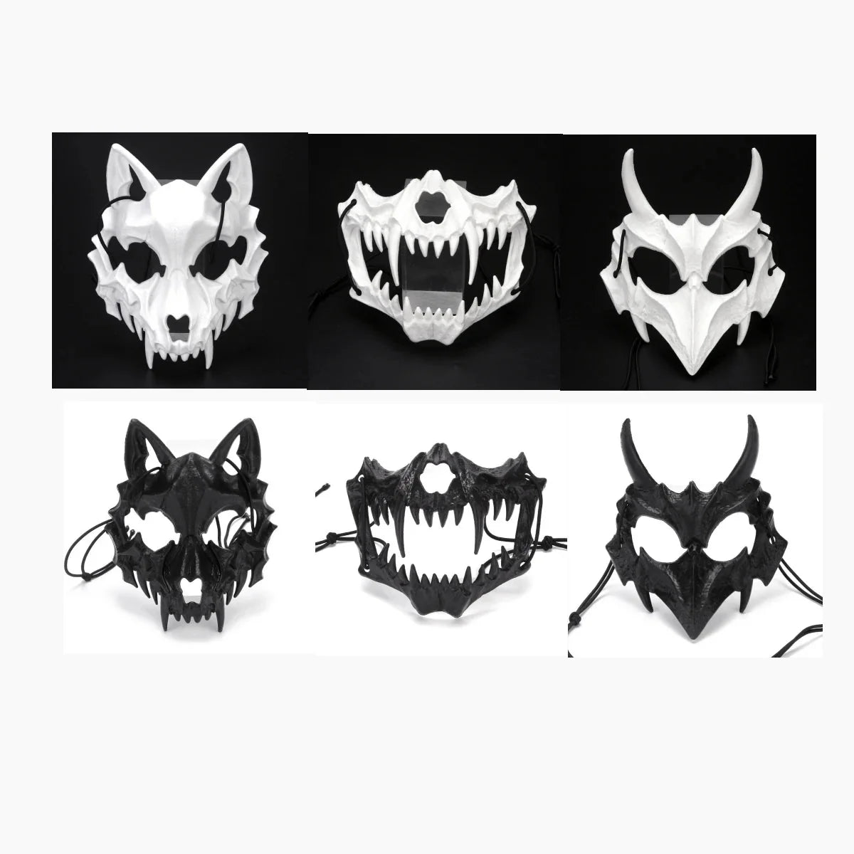 Halloween Half-Face Mask - Dragon, Tiger, Tengu, Wolf, and Skull Designs