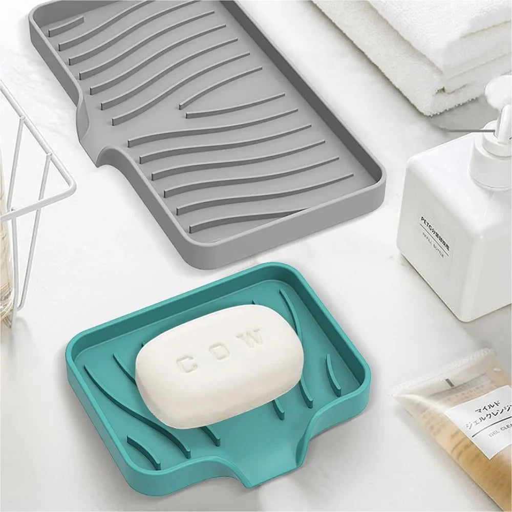 Silicone Drain Soap Dish - Anti-Slip Sink Tray for Kitchen & Bathroom