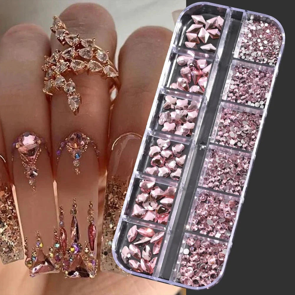 100/50cm Luxury Crystal Chain Nail Charms - 1.5/2mm Clear & AB Diamond Nail Art Decoration