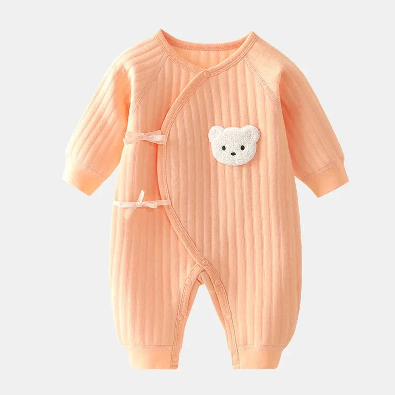 Baby Winter Bodysuit (0–6M) – Thick Cotton Animal Print Onesie for Boys & Girls