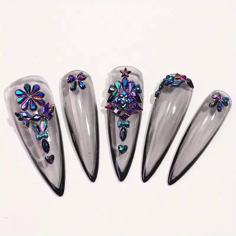 Multi-Shape 3D Flat Bottom Nail Rhinestones - Colorful AB Crystal Gems for DIY Manicure & Crafts