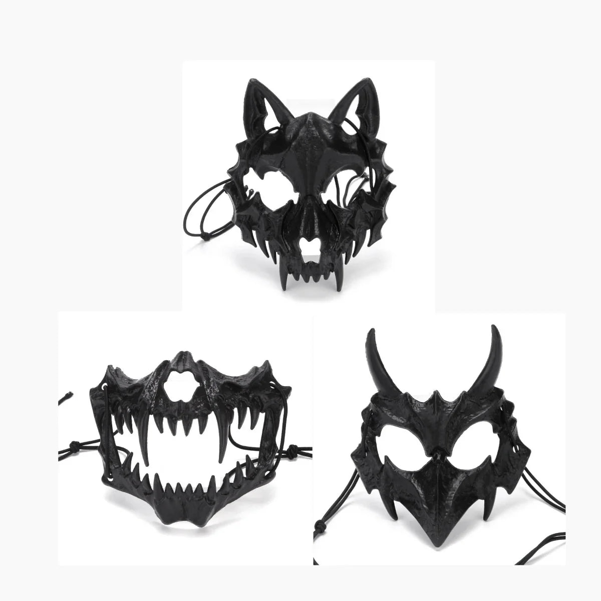 Halloween Half-Face Mask - Dragon, Tiger, Tengu, Wolf, and Skull Designs