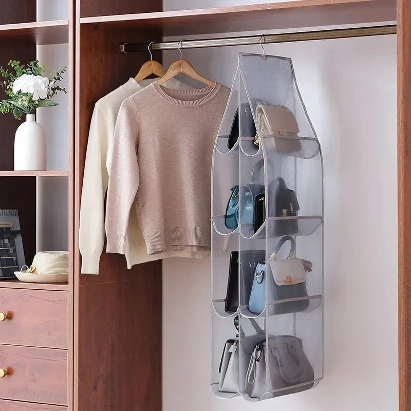 Hanging Closet Organizer Bag - Eco-Friendly 3D Transparent Storage for Tote Bags & Purses