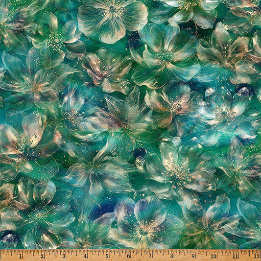 Stone Green Midnight Flora A Hoffman Spectrum Print Cotton 43"/44" Fabric Per Yard