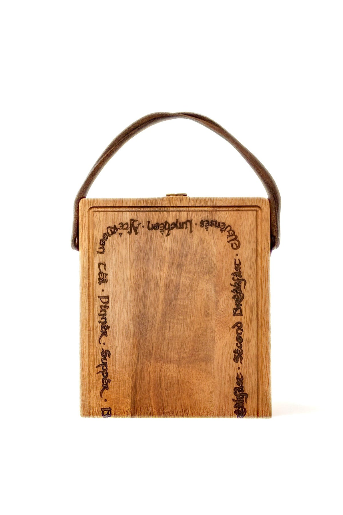 Leather Handle Hobbit Meals Acacia Wood Folding Travel Cutting Board with Internal Utensil Storage