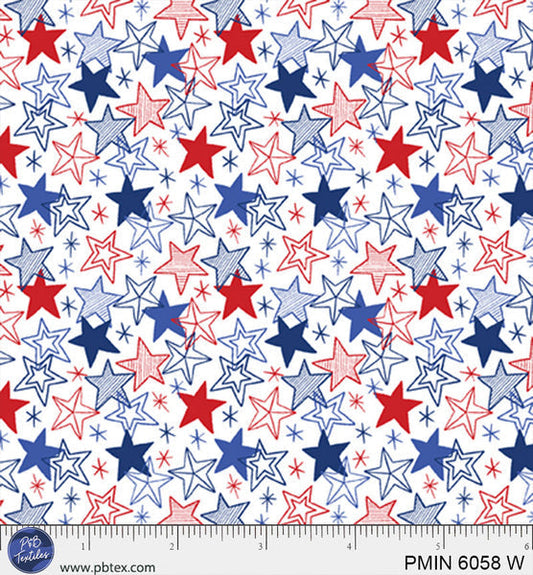 White Patriotic Minis PMIN-6058-W Cotton 44/45 Fabric Per Yard