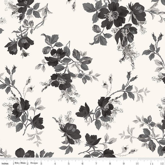 Wide Back Ink & Ivory Large Floral Ivory Cotton Wideback Fabric per yard