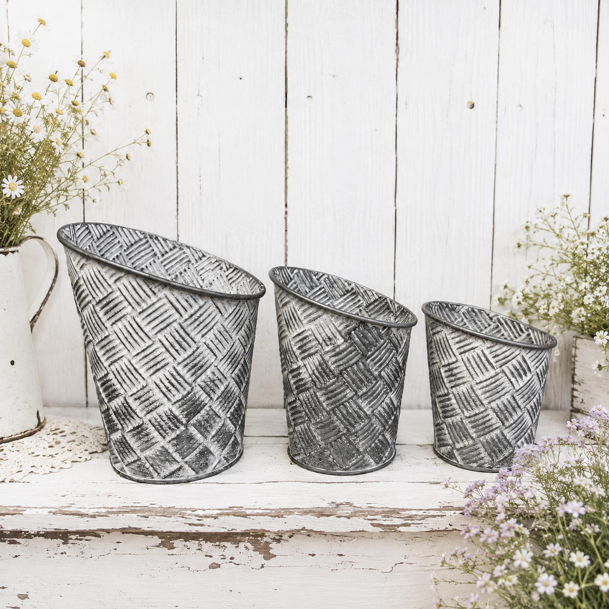 Round Basketweave Planters