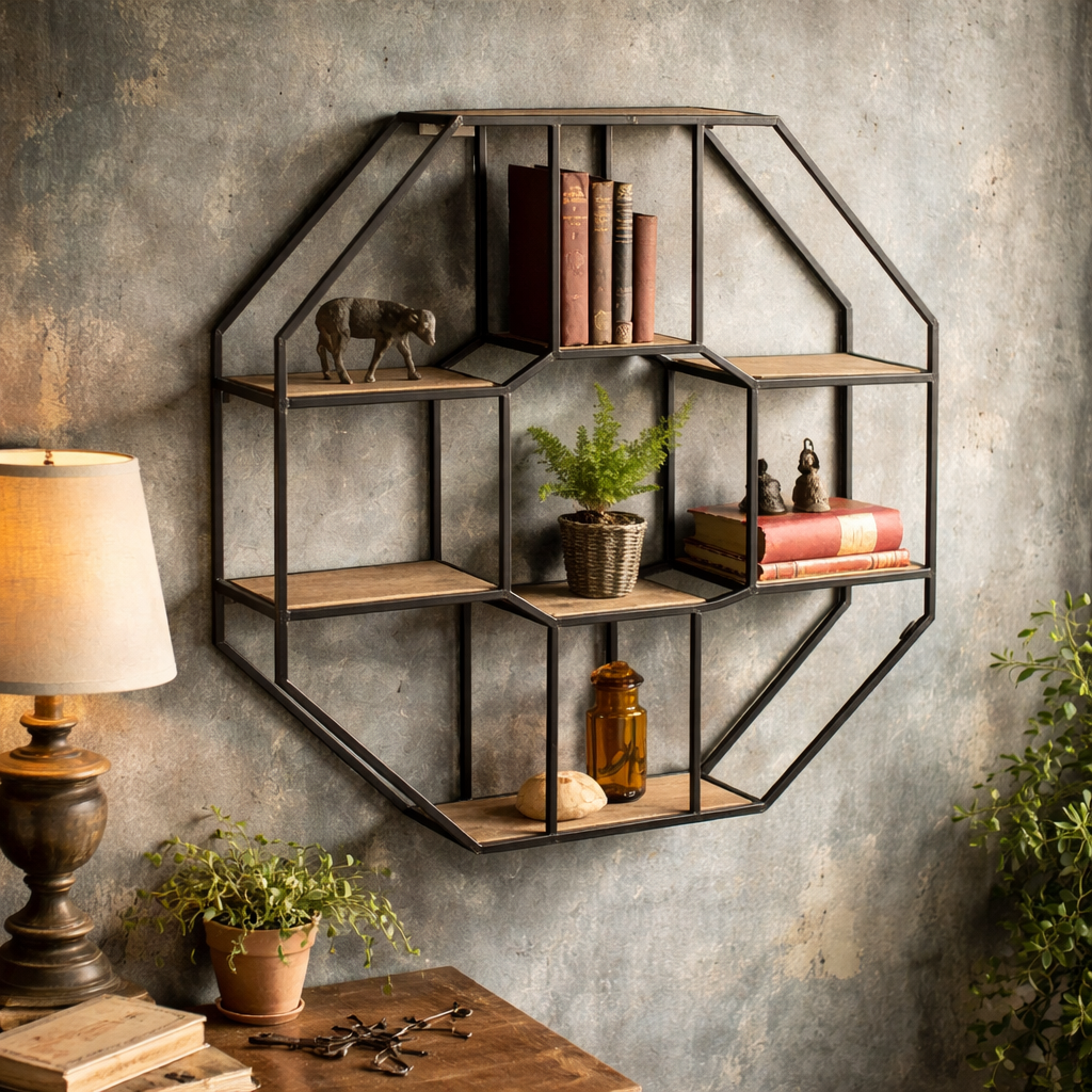 Iron and Wood Hexagonal Shelf