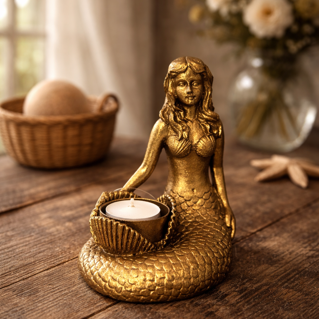 Gold Mermaid Resin Candle Holder