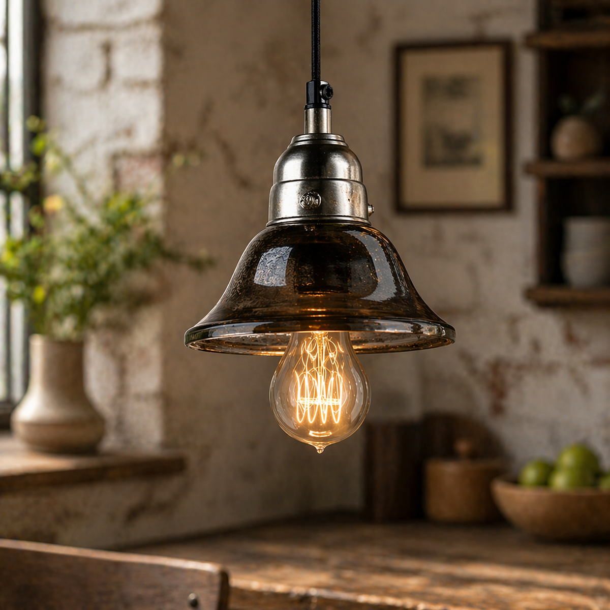 Antiqued Mercury Glass Bell Pendant
