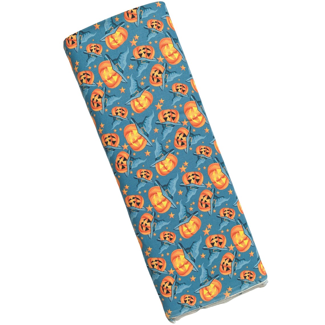 Halloween Fabric Smiling Pumpkins Jack o Lantern on Blue by the yard