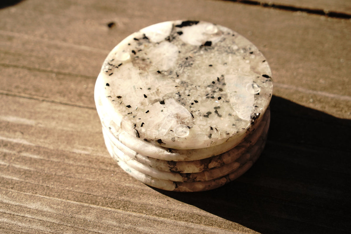 Rainbow Moonstone Round Coasters