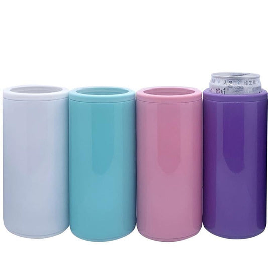 12oz Blank Sublimation Can holder Cooler With screw on Lid Straight Tumblers Stainless Double Insulated