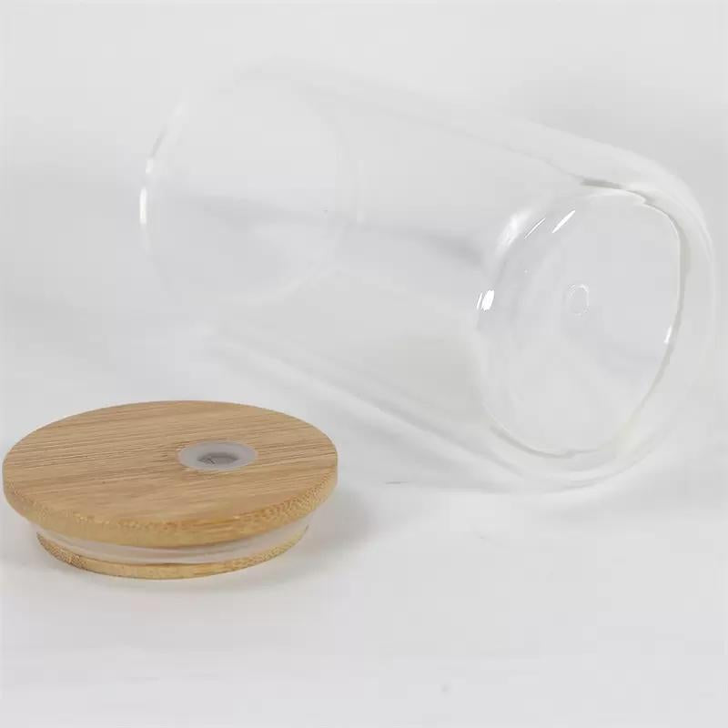 16oz Sublimation blank Snow Globe Dual layer glass Jar Cans Tumblers (Includes Bamboo Lid & Straw)
