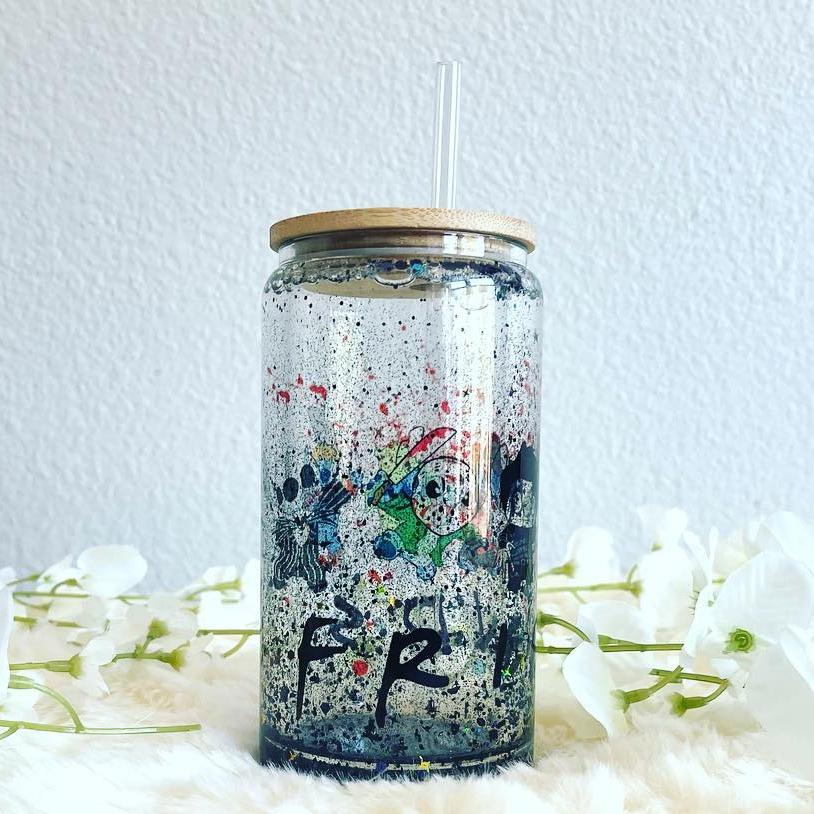 16oz Sublimation blank Snow Globe Dual layer glass Jar Cans Tumblers (Includes Bamboo Lid & Straw)