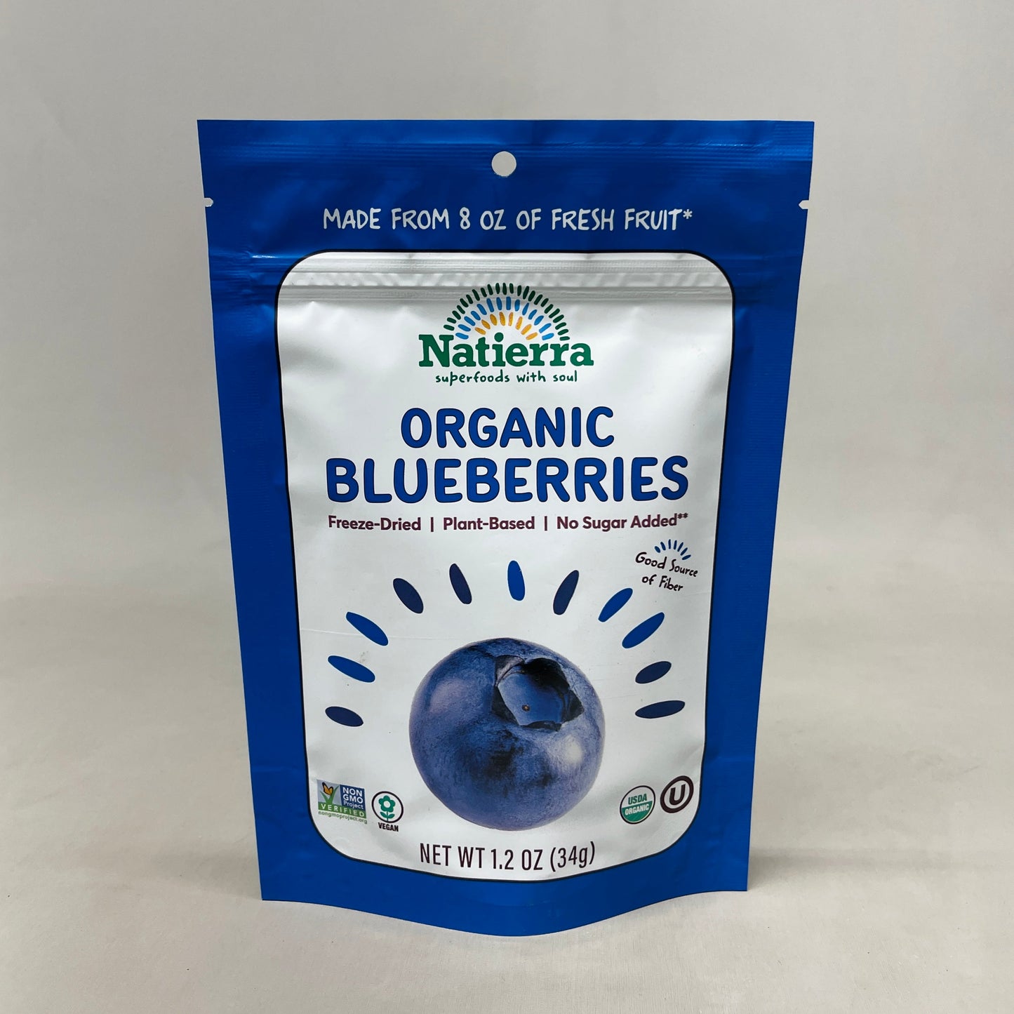 NATIERRA Nature & Earth Freeze-Dried Organic Blueberries 1.2oz -3 packs (New)