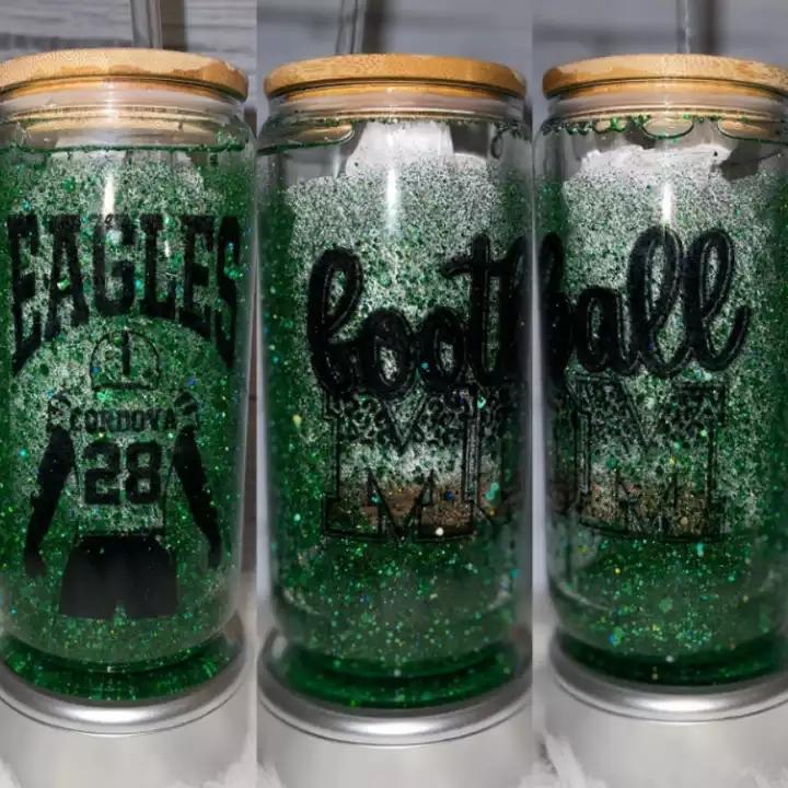 16oz Sublimation blank Snow Globe Dual layer glass Jar Cans Tumblers (Includes Bamboo Lid & Straw)