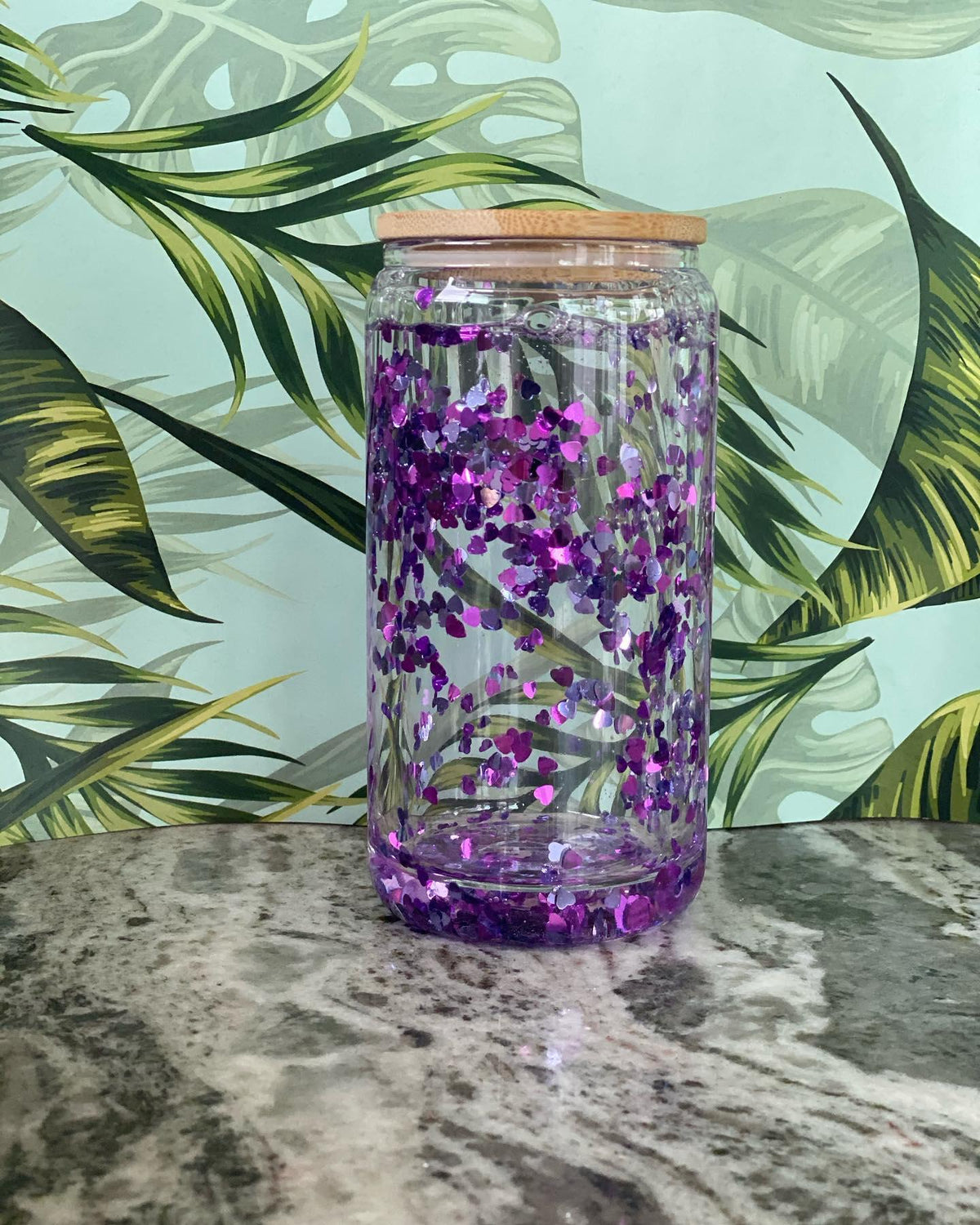 16oz Sublimation blank Snow Globe Dual layer glass Jar Cans Tumblers (Includes Bamboo Lid & Straw)