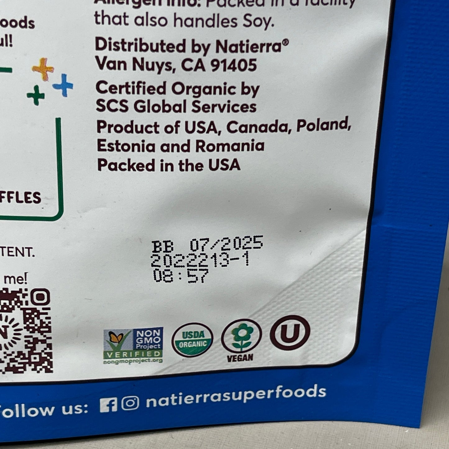 NATIERRA Nature & Earth Freeze-Dried Organic Blueberries 1.2oz -3 packs (New)