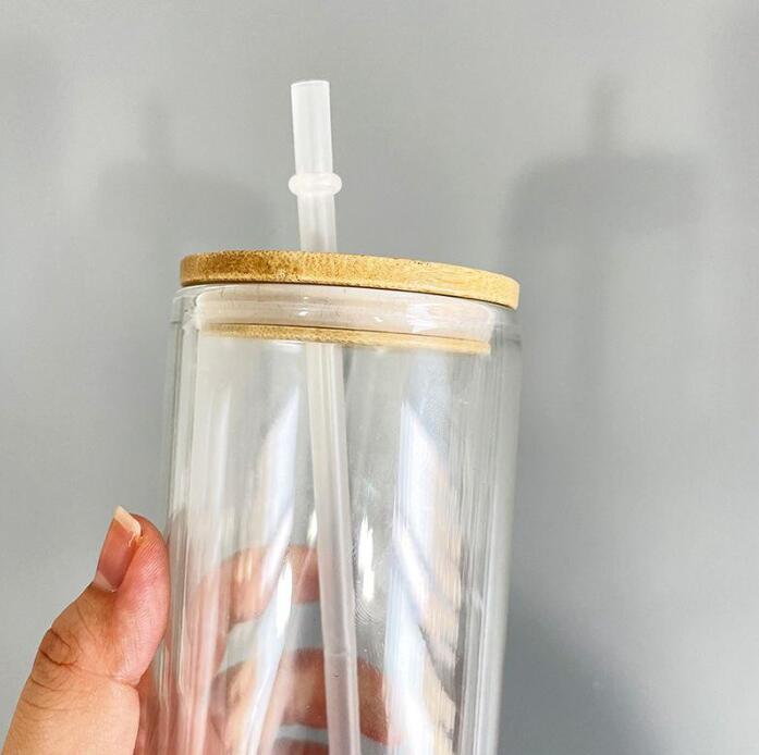 16oz Sublimation blank Snow Globe Dual layer glass Jar Cans Tumblers (Includes Bamboo Lid & Straw)