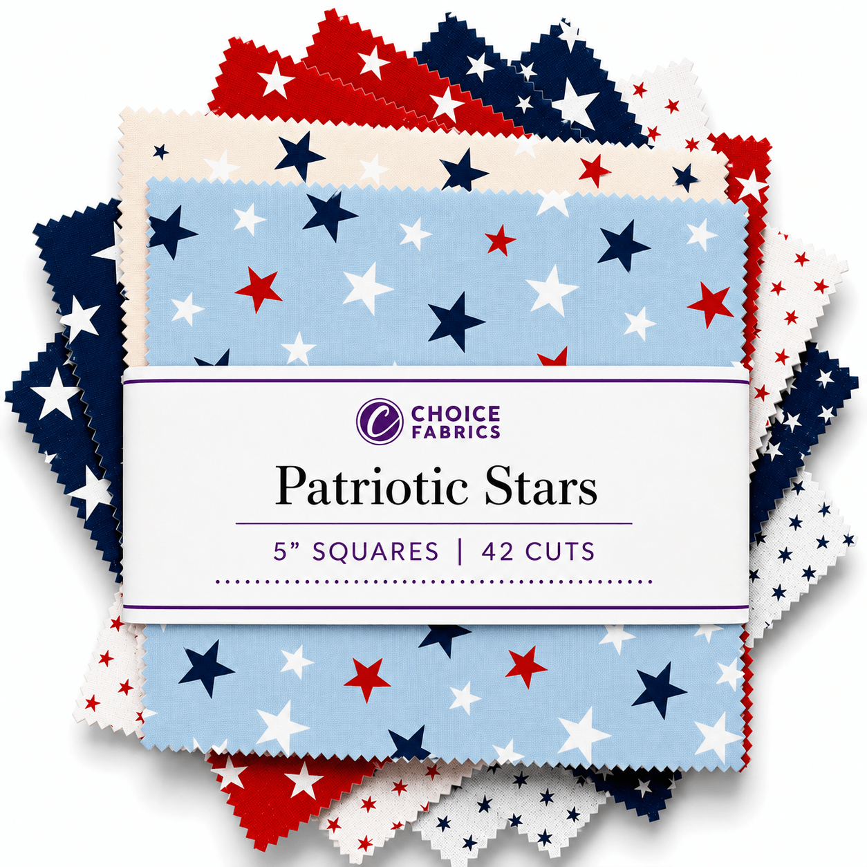 Patriotic Stars - 5"x5" Charm Pack (42 Squares)