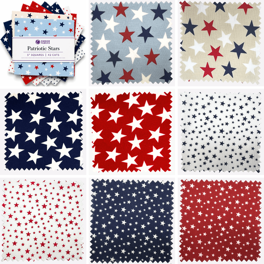 Patriotic Stars - 5"x5" Charm Pack (42 Squares)